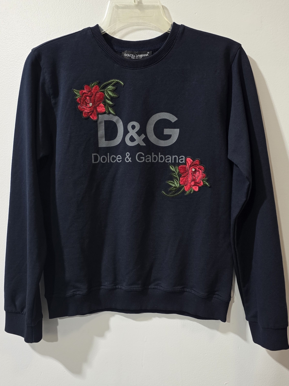 Dolce & Gabbana Navy Sweatshirt with Red Rose Embroidery